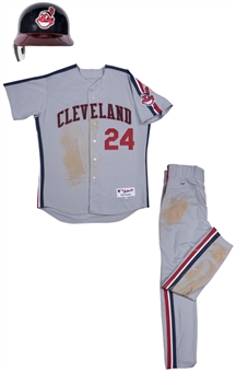 2008 Grady Sizemore Game Used "Turn Back The Clock" Uniform (Jersey & Pant) Including Batting Helmet (MLB Authenticated)